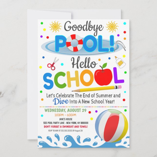 Goodbye Pool Hello School Party Invitation (Front)