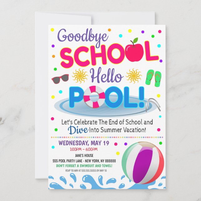 Goodbye School Hello Pool Party Girls Invitation (Front)