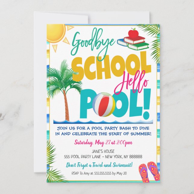 Goodbye School Hello Pool Party Invitation (Front)