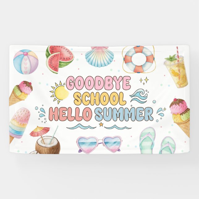 Goodbye School, Hello Summer, End of School Banner (Horizontal)