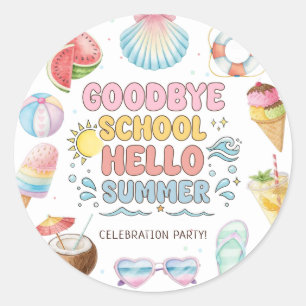 Goodbye School, Hello Summer, End of School Class Classic Round Sticker