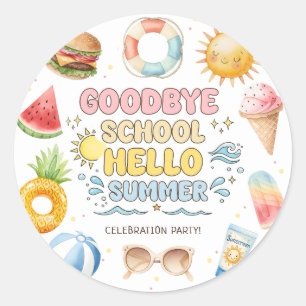 Goodbye School, Hello Summer, End of School Classic Round Sticker