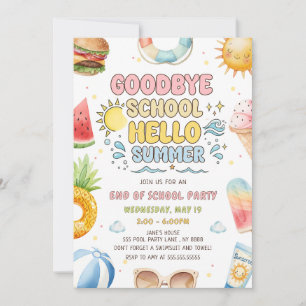 Goodbye School, Hello Summer, End of School Party Invitation