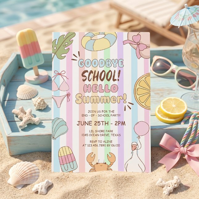 Goodbye School Hello Summer Party Stripes Invitation (Creator Uploaded)