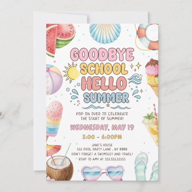 Goodbye School, Start Of Summer Party Invitation (Front)
