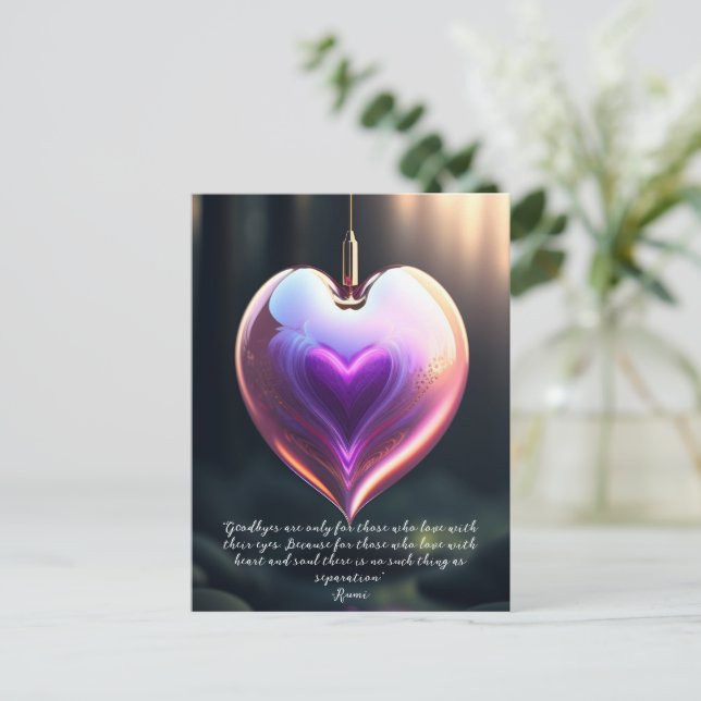 Goodbyes Rumi Quote Glass Heart   Postcard (Standing Front)