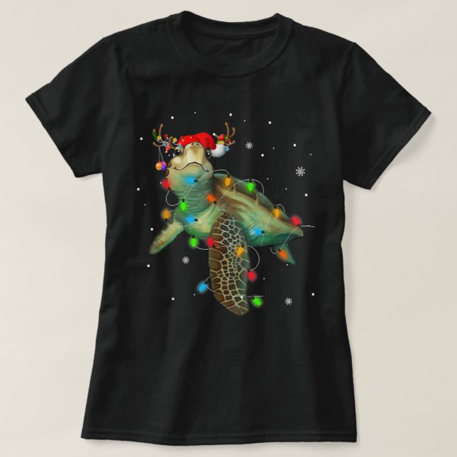 Goodness Astute Sea Turtle Christmas Lights Funny  T-Shirt (Design Front)