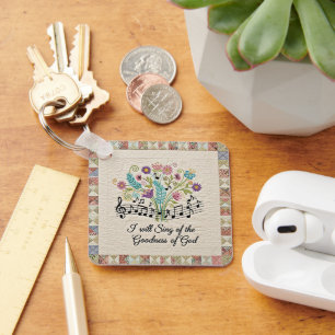Goodness of God quilted look floral music Key Ring