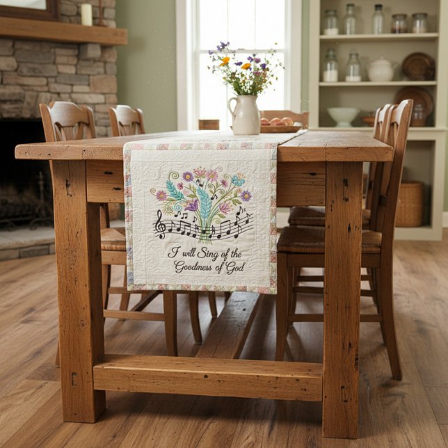 Goodness of God quilted look floral music Medium Table Runner (Creator Uploaded)