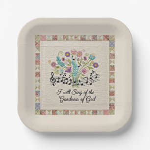Goodness of God quilted look floral music Paper Plate