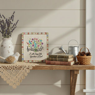 Goodness of God quilted look floral music Plaque