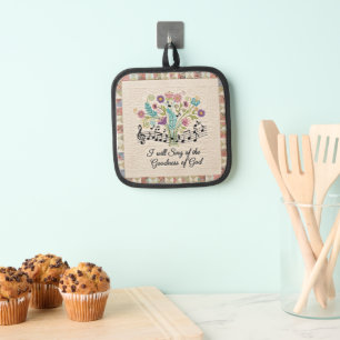 Goodness of God quilted look floral music Pot Holder