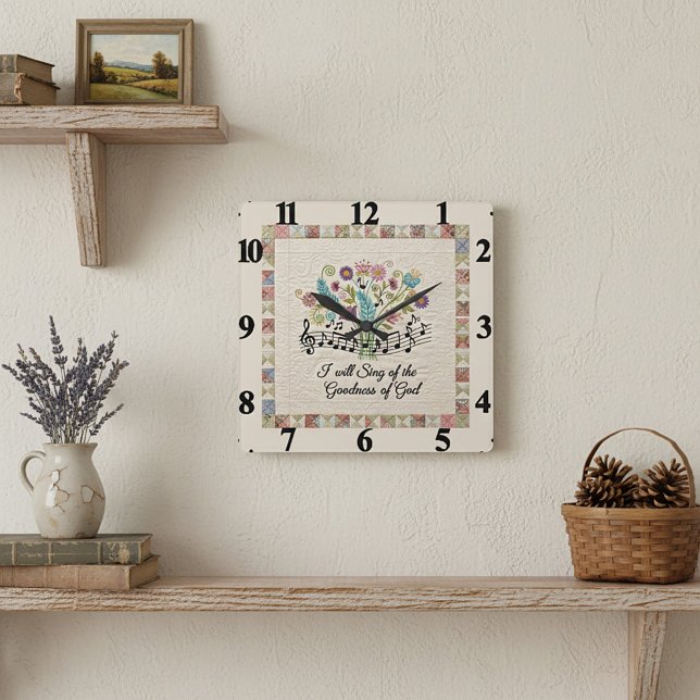 Goodness of God quilted look floral music Square Wall Clock (Creator Uploaded)