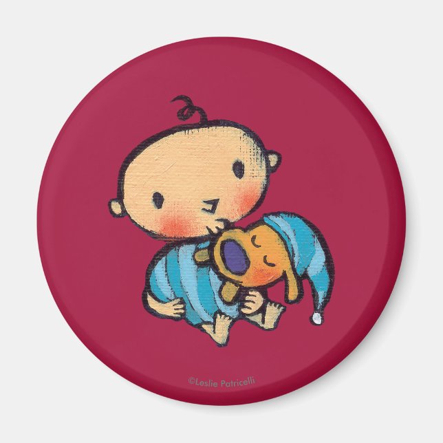 Goodnight Kisses Adorable Puppy in Blue Pyjamas Magnet (Front)