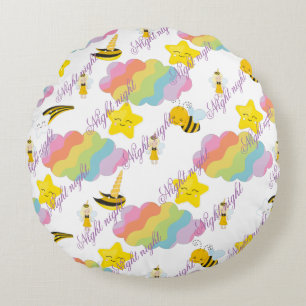 Goodnight round baby pillow with baby elements.