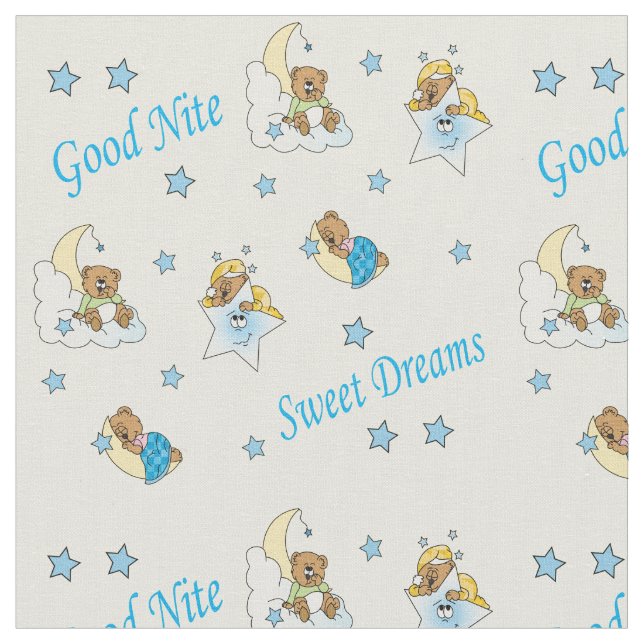Goodnight Teddy Bears Fabric (Close Up)