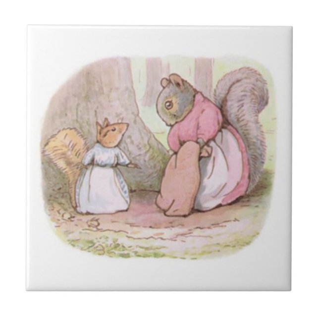 Goody and Mrs Hackee (Squirrels) (Beatrix Potter) Ceramic Tile (Front)