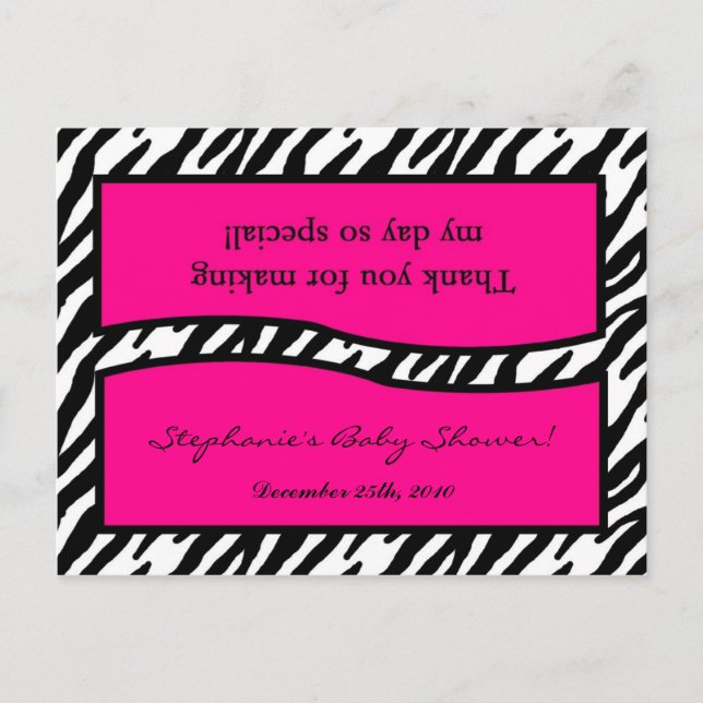 Goody Bag Topper Hot Pink Zebra Print Invitation Postcard (Front)