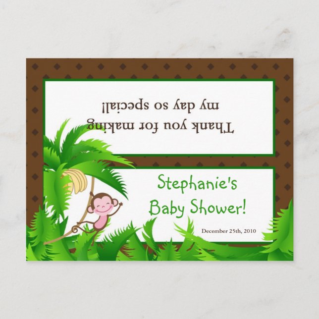 Goody Bag Topper Monkey Swing Jungle Safari Animal Invitation Postcard (Front)