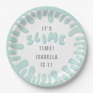 Gooey turquoise blue slime party paper plate