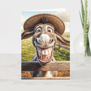 Goofy Birthday Donkey Wearing a Straw Hat Card