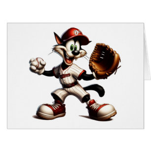 Goofy Cat Baseball Pitcher Winds Up