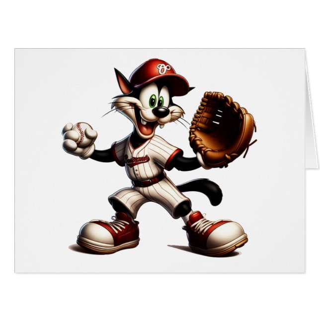 Goofy Cat Baseball Pitcher Winds Up (Front Horizontal)