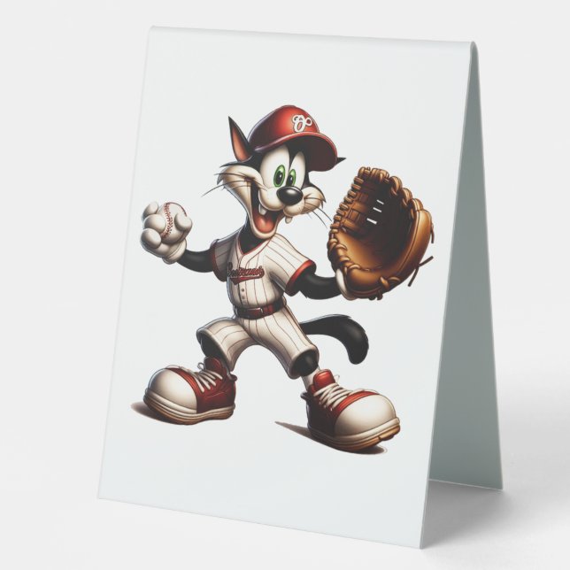 Goofy Cat Baseball Pitcher Winds Up (Front)