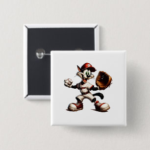 Goofy Cat Baseball Pitcher Winds Up 15 Cm Square Badge