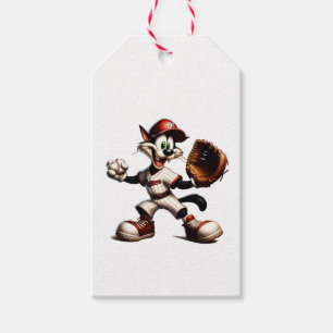 Goofy Cat Baseball Pitcher Winds Up Gift Tags