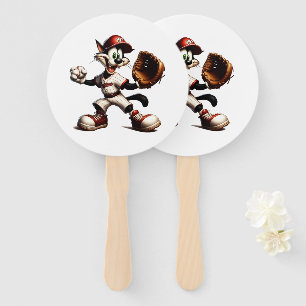 Goofy Cat Baseball Pitcher Winds Up Hand Fan