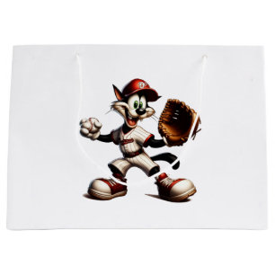 Goofy Cat Baseball Pitcher Winds Up Large Gift Bag