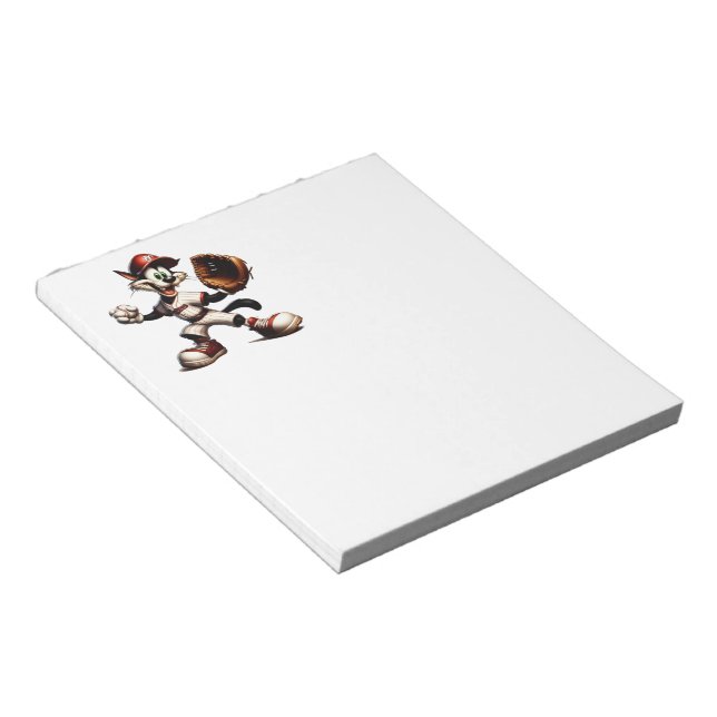 Goofy Cat Baseball Pitcher Winds Up Notepad (Angled)