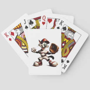 Goofy Cat Baseball Pitcher Winds Up Playing Cards