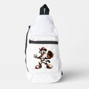 Goofy Cat Baseball Pitcher Winds Up Sling Bag