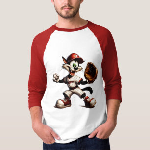 Goofy Cat Baseball Pitcher Winds Up T-Shirt