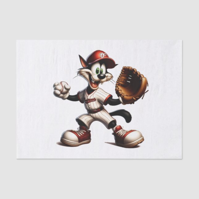 Goofy Cat Baseball Pitcher Winds Up Tissue Paper (Front)