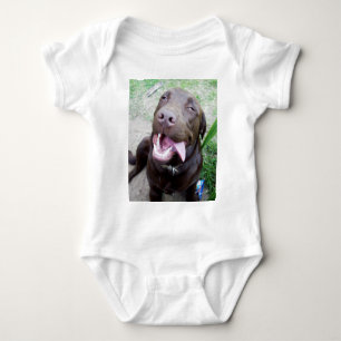 Goofy Delights: Chocolate Brown Labrador Puppy, Baby Bodysuit