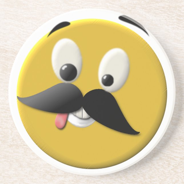 Goofy Happy Face with Moustache Coaster (Front)