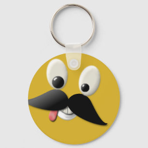 Goofy Happy Face with Moustache Key Ring