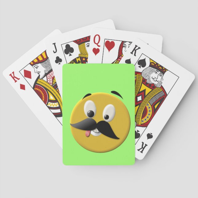 Goofy Happy Face with Moustache Playing Cards (Back)