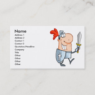 goofy knight in shining armour with sword cartoon business card
