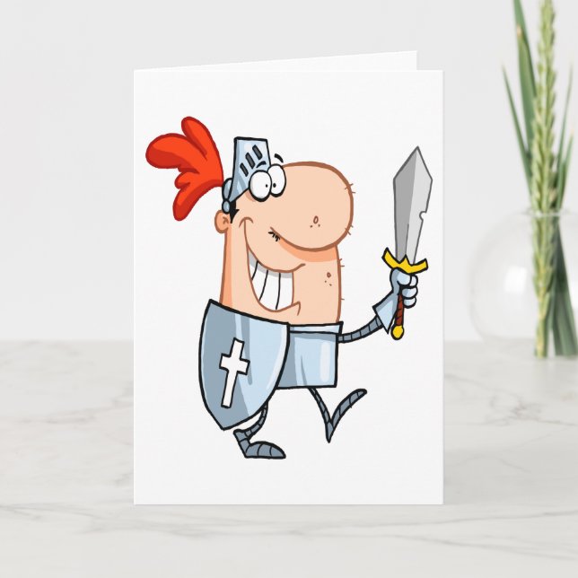 goofy knight in shining armour with sword cartoon card (Front)