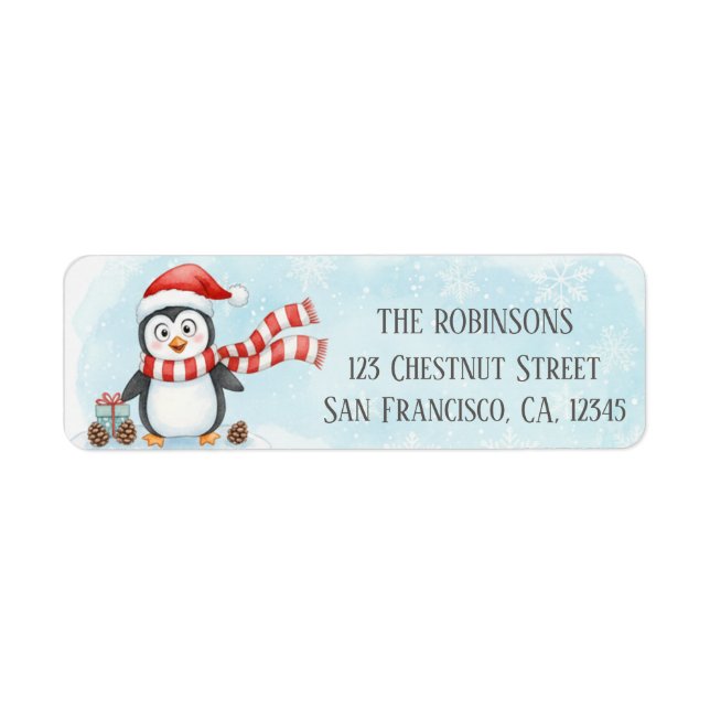 Goofy Penguin Christmas Hat Scarf Return Address Label (Front)