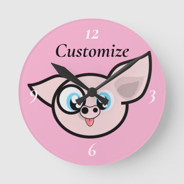 Goofy Pig Smiling Thunder_Cove Round Clock (Front)