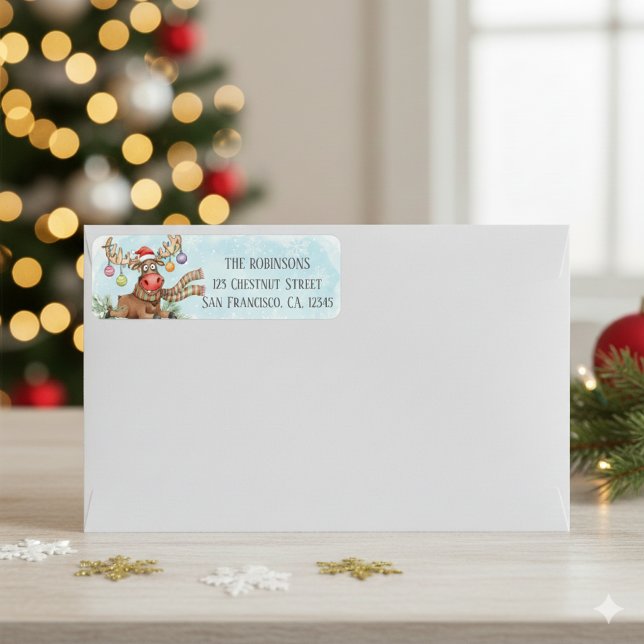 Goofy Reindeer Christmas Lights Return Address  Label (Creator Uploaded)