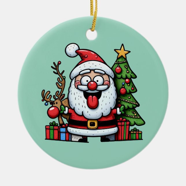 Goofy Santa  Ceramic Ornament (Front)