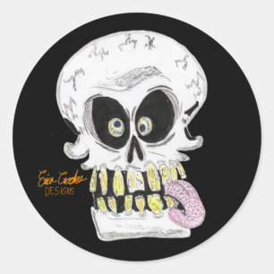 goofy skull skeleton face classic round sticker