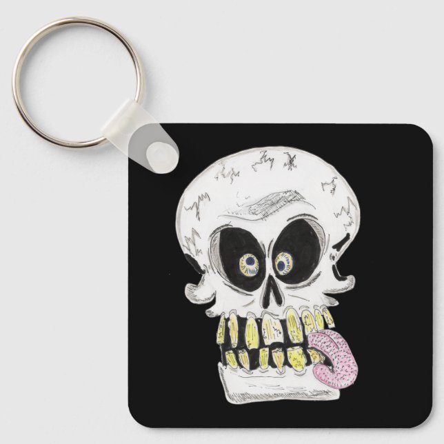 goofy skull skeleton face key ring (Front)