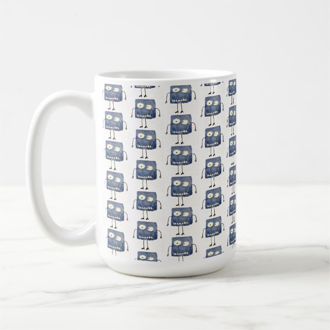 Goofy Square Blue Cartoon Guy Coffee Mug (Left)